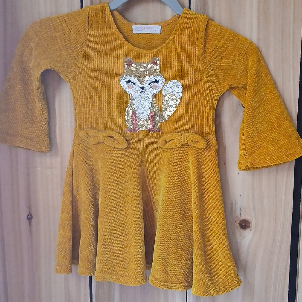 Gold Fox Appliqué Kids Casual Dress